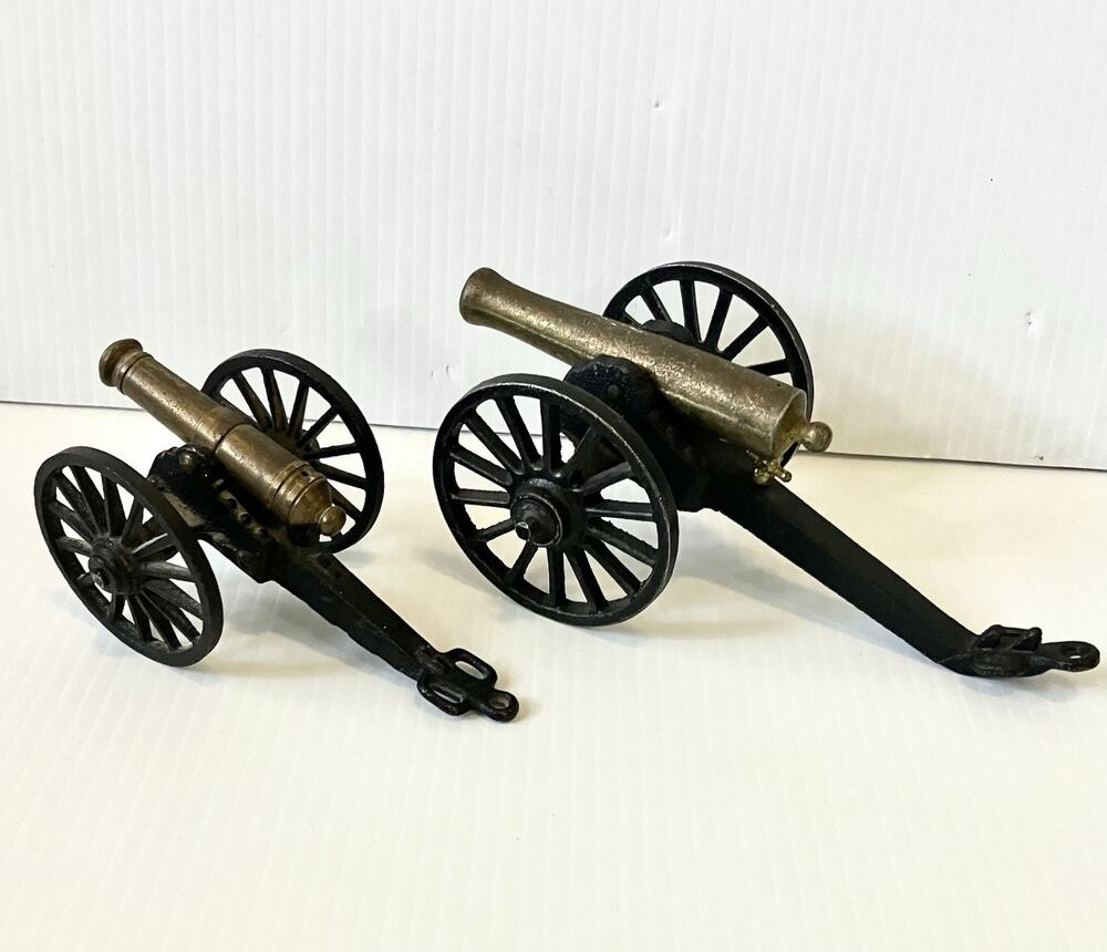 Vintage Cast Iron Brass Civil War Cannon Moving Replica Toy Penncraft #1 & Falk